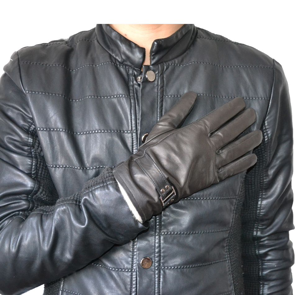 Dobby Style Mens Black Leather Gloves , Mens Leather Dress Gloves With Belt