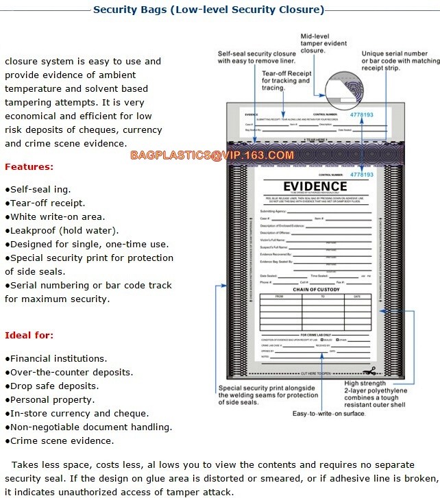 Plastic Money/Evidence Security Envelopes Cash Deposit Seal Bags, Bank Industrial Use cash security deposit bags, bageas