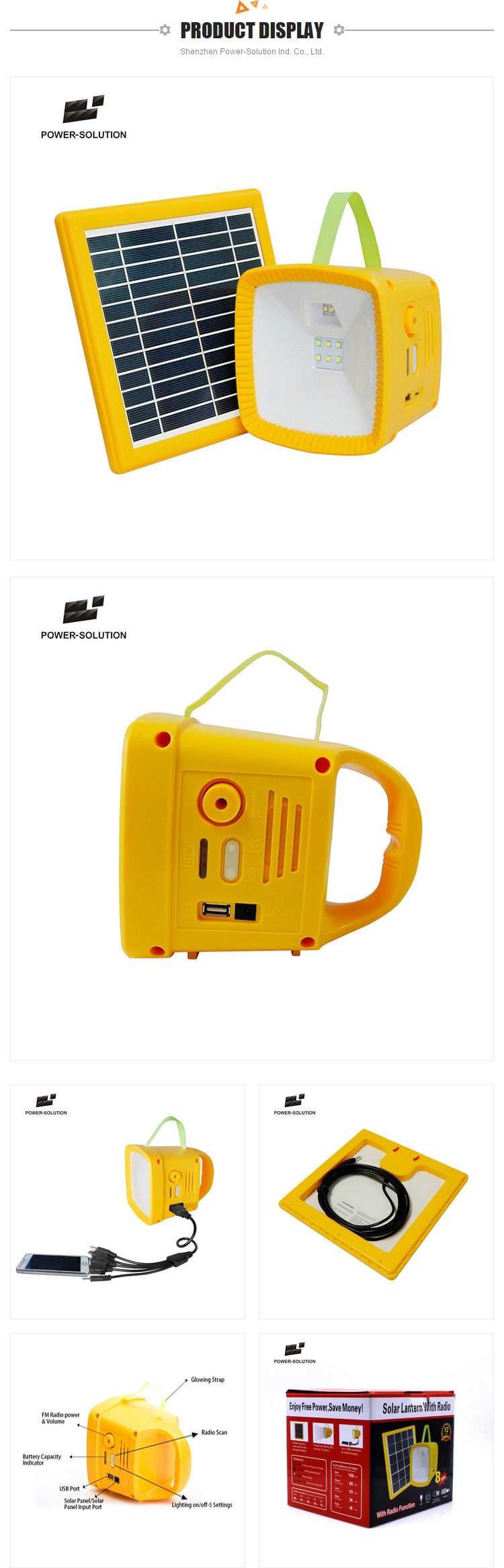 Solar LED Hand Light Solar Solutions Rural Areas Powered Emergency Lantern FM Radio