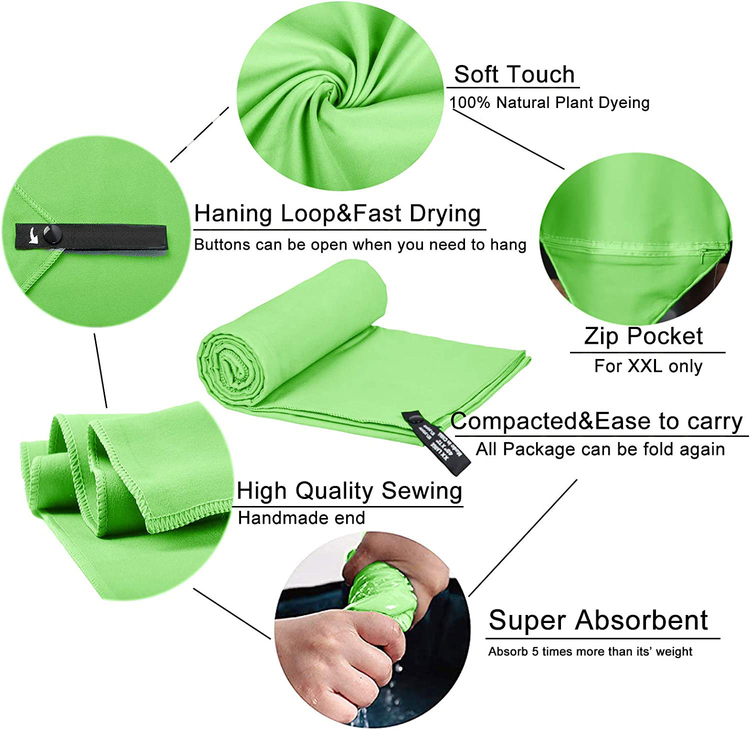 Quick Dry Camping, Sports, Beach, Backpacking, Yoga, Gym Microfiber Sports Towel