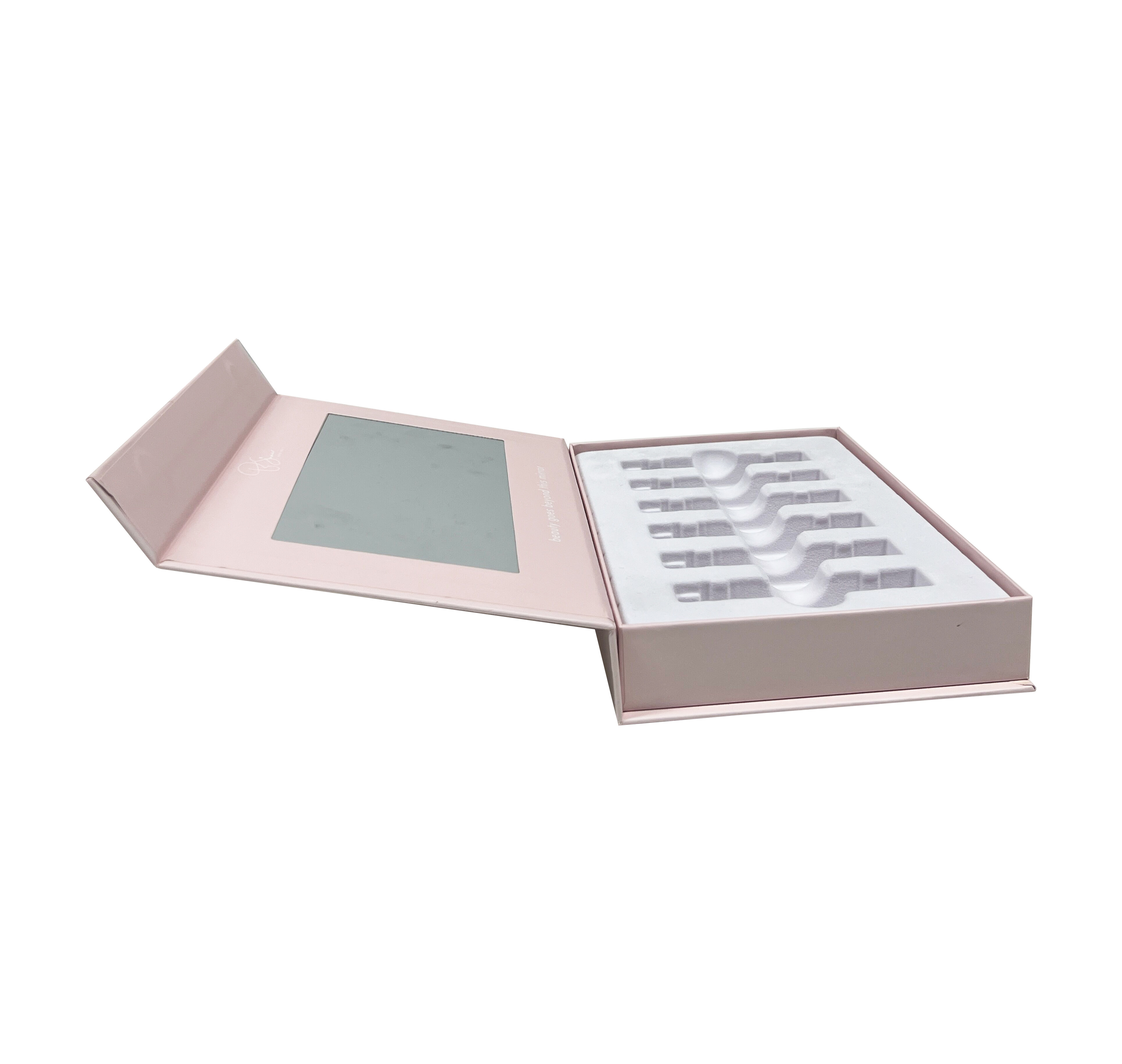 Custom Cosmetic Packaging Boxes SkinCare Set Box With Magnet Closure Card Paper Flocking Tray Holder Box