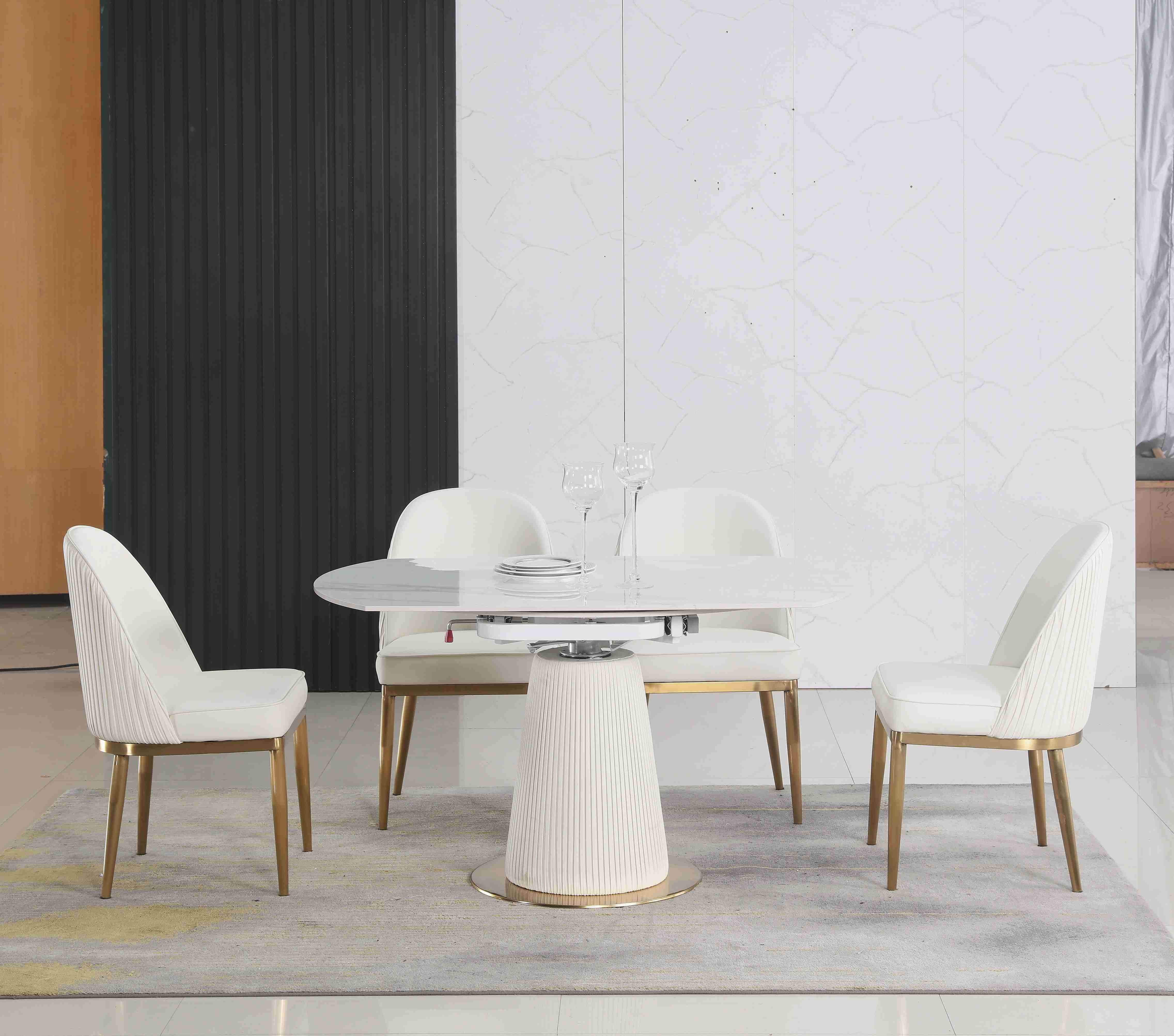 Extendable White Contracted Telescopic Dining Table Designs 6 Seater With Marble Top