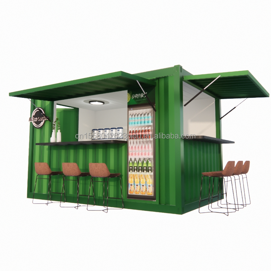 Shop Supermarket 10-12FT Container Mobile Cafe Steel Structure with Wooden Houses Design in Modern Style and High Qualit