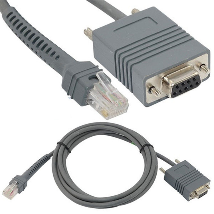 Black 2m Barcode Scanner Cables RS232 Symbol 2208 DS3608 D-Sub9 9pin To RJ45