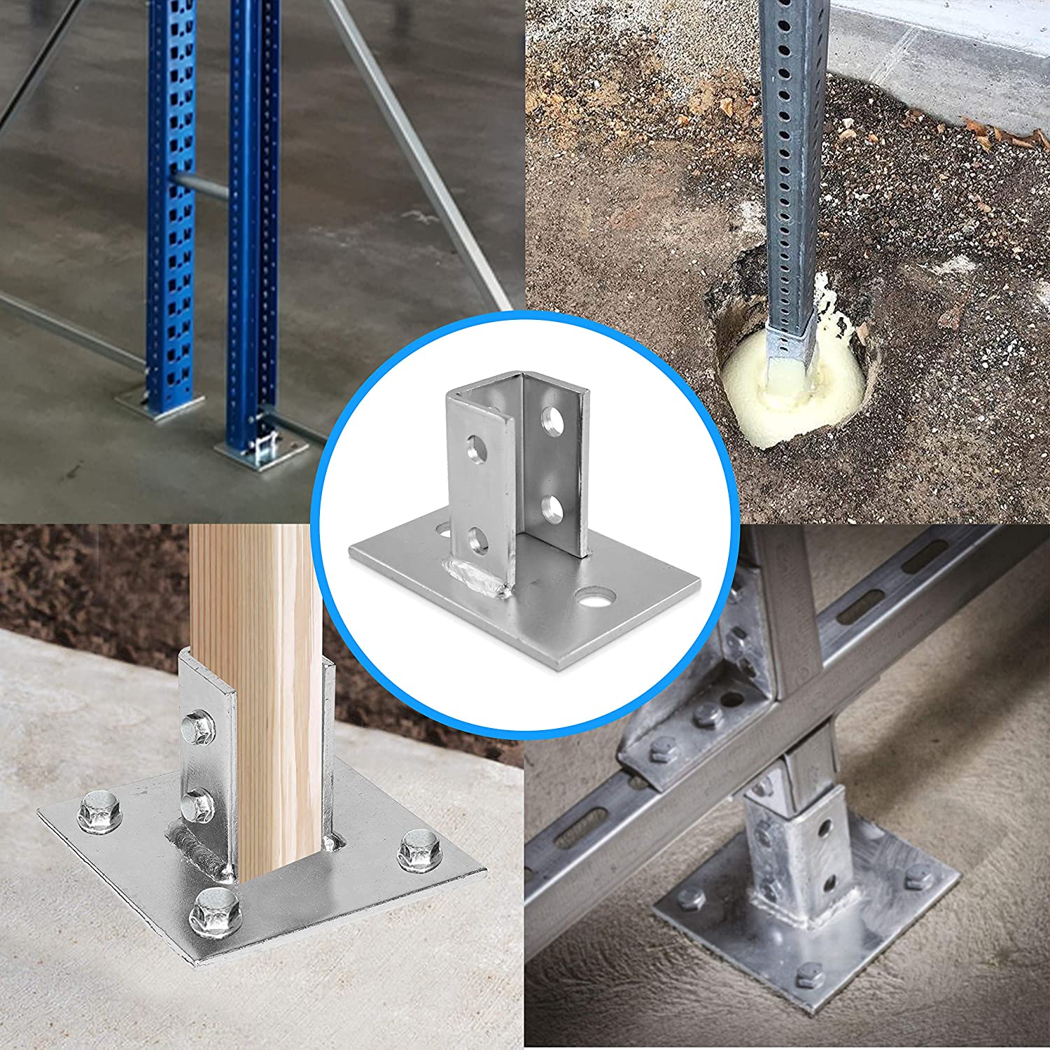 Single Channel Square Post Base Strut Mount Bracket with Pile Base Mounting System