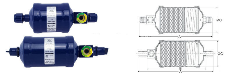 CE SEG Series Refrigerator Filter Drier Stainless Steel With Sight Glass