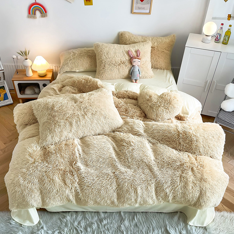 Plush Shaggy Velvet Fluffy Bed Duvet Covers Set in Multi Color Custom Luxury Designs