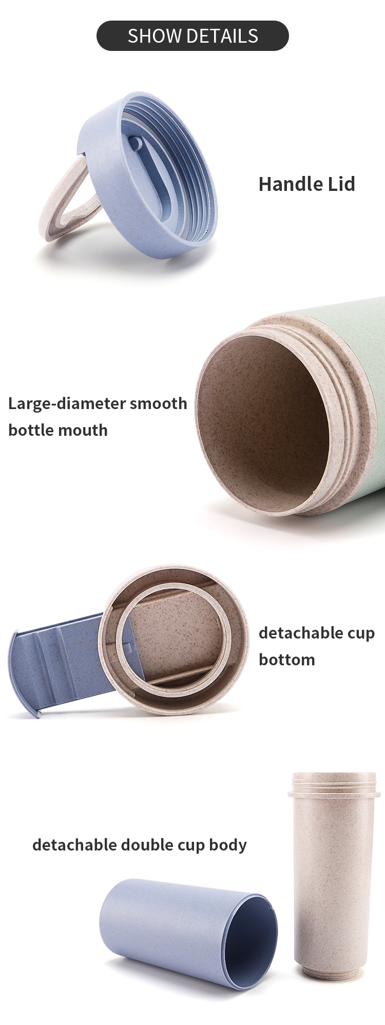 18OZ Hot Sale Reusable and Environmental Cups BPA Free Wheat Straw Water Bottles