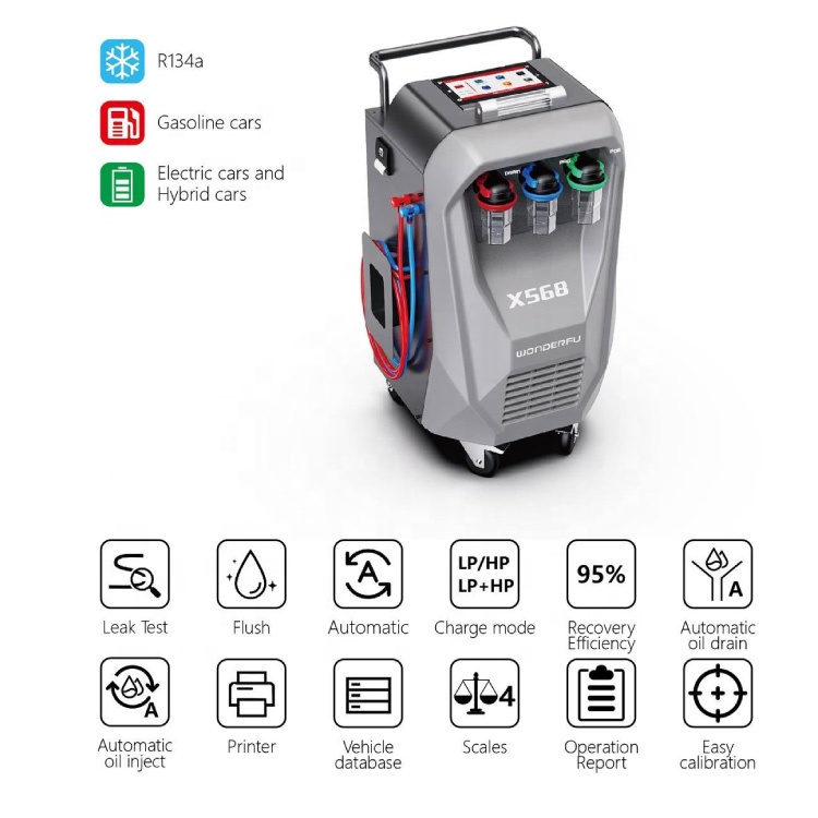 3/8HP Compressor X568 Car AC Recovery Machine With Flushing Function And Built In Printer