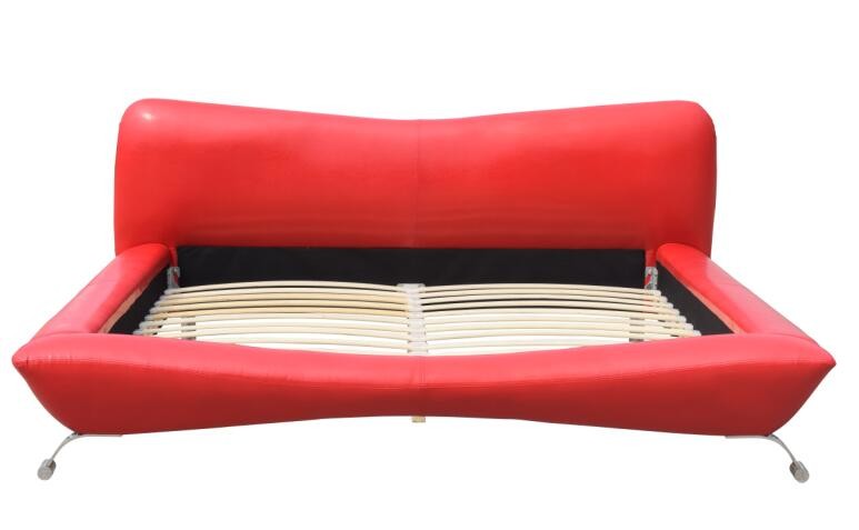 Red Faux Leather Bed Frame Plywood Metal Legs Leather Bed Manufacturers