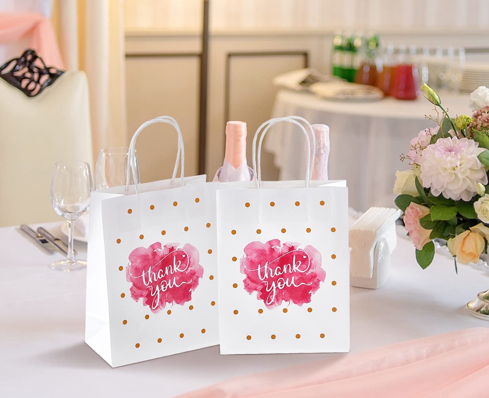 Customized Logo Kraft Paper Bags with Hand Length Handle and Thank You Gift Carrier
