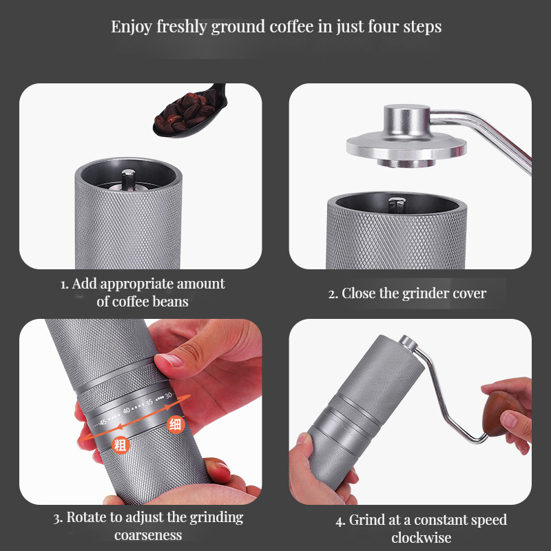 Acrylic Cafe Coffee Grinder with Modern Stainless Steel Design and Wood Handle