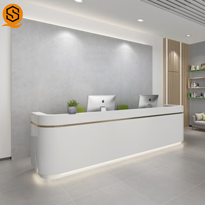 SGS LED White Curved Reception Desk Private Logo For Shopping Mall