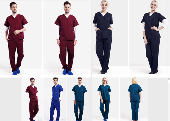 Dense Stitching Scrubs Medical Uniforms Double Needle Sewing For Men And Women