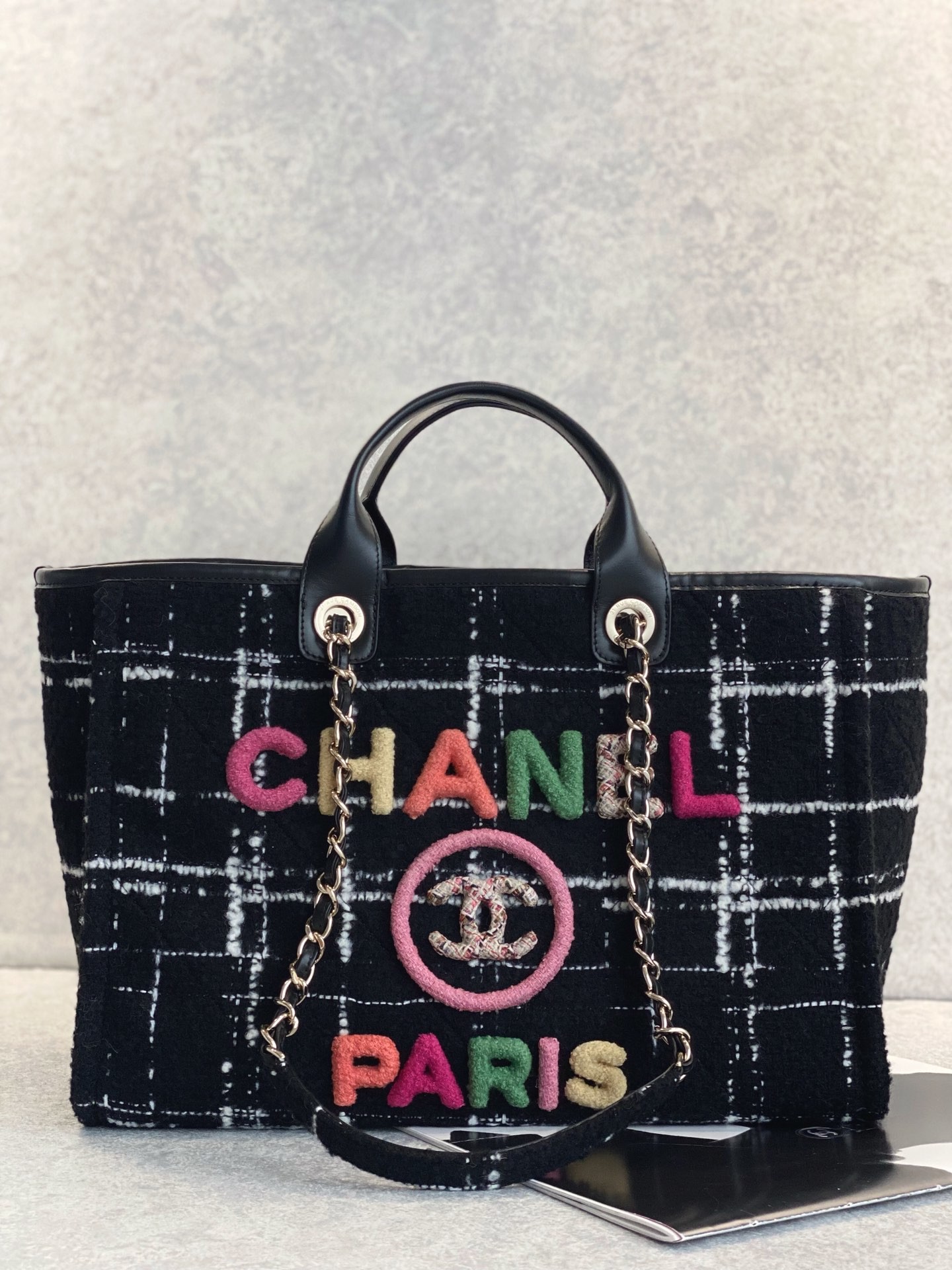 Chanel 2022 Sotheby's Custom Branded Bags Tweed Beach Bag FW Rainbow Tote