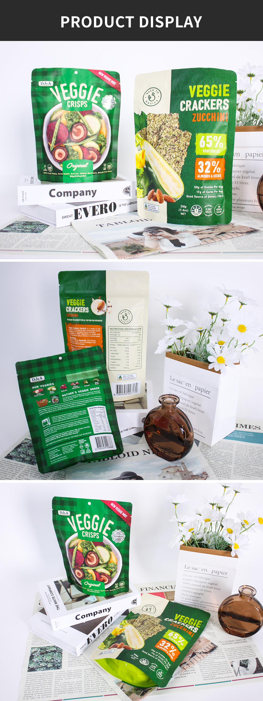 Private Label Zipper Top Dry Fruit Packaging Bags Gravure Printing