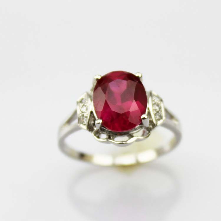 Sterling Silver 8mmx10mm Oval Pink Cubic Zircon 925 Silver Ring (FR081)