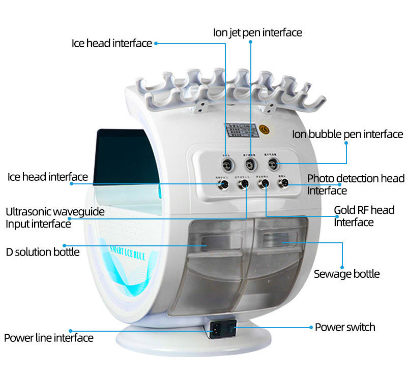 25KHZ 7 Handles Smart Ice Blue Hydrafacial Machine Skin Analyzer CE