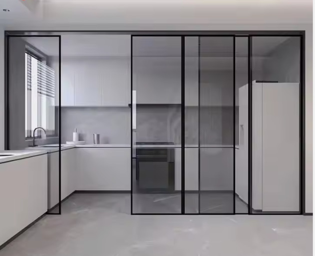Customize Glass Kitchen Sliding Door Aluminum Alloy With Modern Style