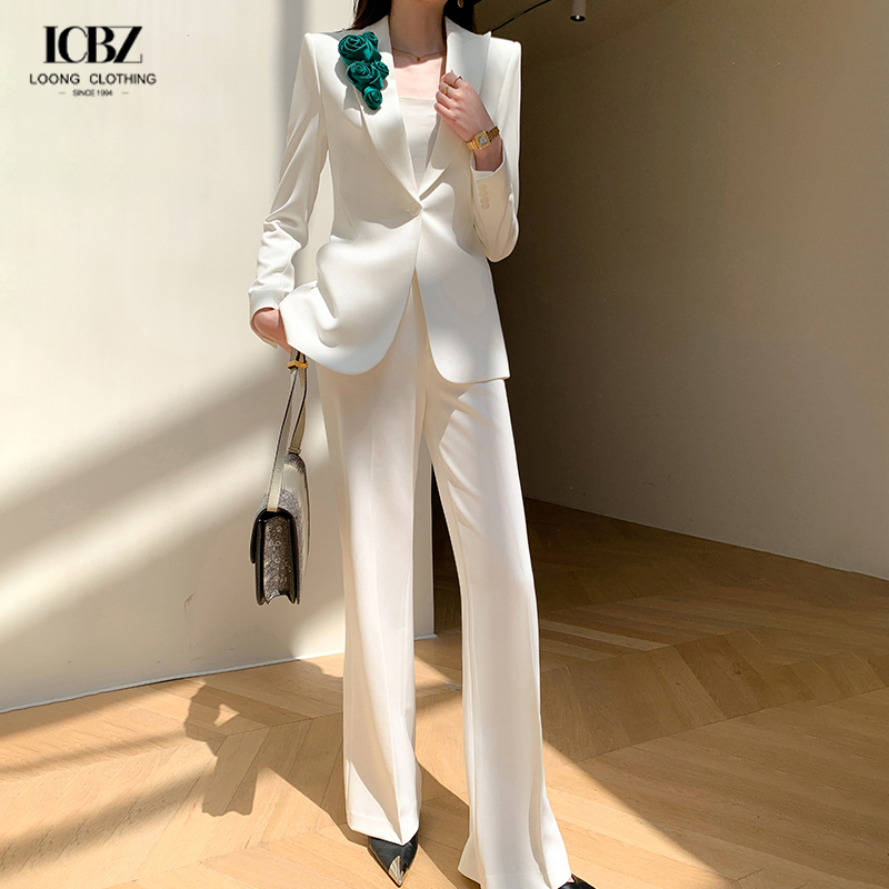 Business Office Work Wear Nonwoven 3 Pieces Sets Women's Suits with Button Decoration