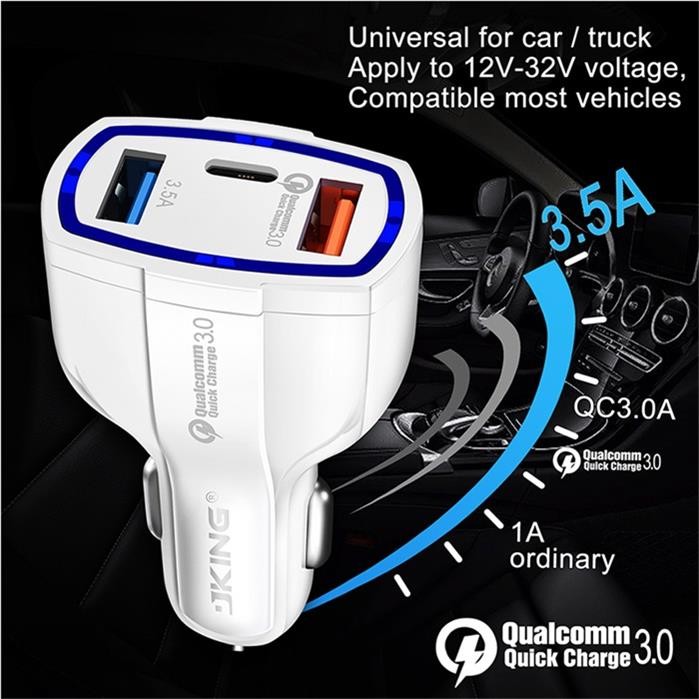 Type C Fast 3 Port USB Car Charger 35W QC3.0 3.1A