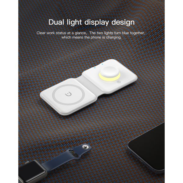 15W 2 In 1 Wireless Charging Station Magnetic Fast Charger With Night Light