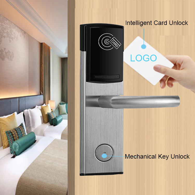 Stainless Steel CE FCC Card Hotel Keyless Digital Door Lock with Eneregy Saving Switch