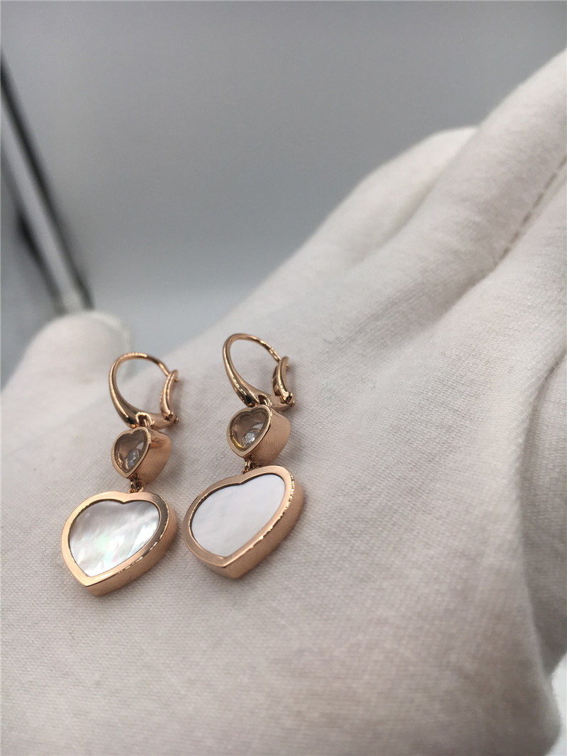 Ladies Chopard Jewelry Happy Gold Heart Earrings 18K With Natural Diamonds Stone