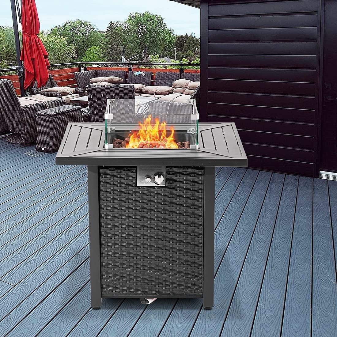 28 Inch SUS Square Propane Fire Table External Metal Switch