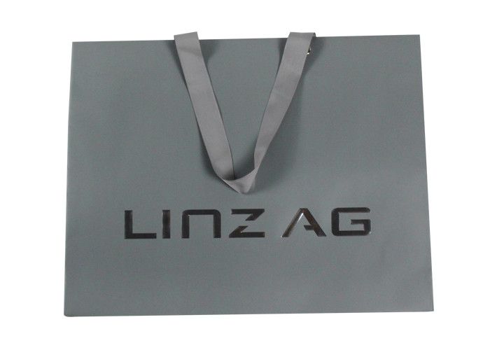 Glossy Gift Bag With Handles , Hot Stamping Ribbon Handle Paper Bags