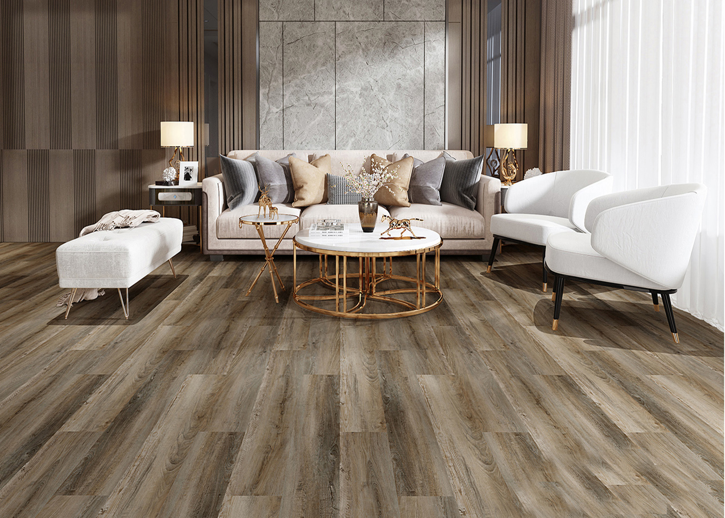 Scratch Resistant 4mm Herringbone SPC 6mm Waterproof Flame Retardant Non Skid GKBM FT-W29150-1