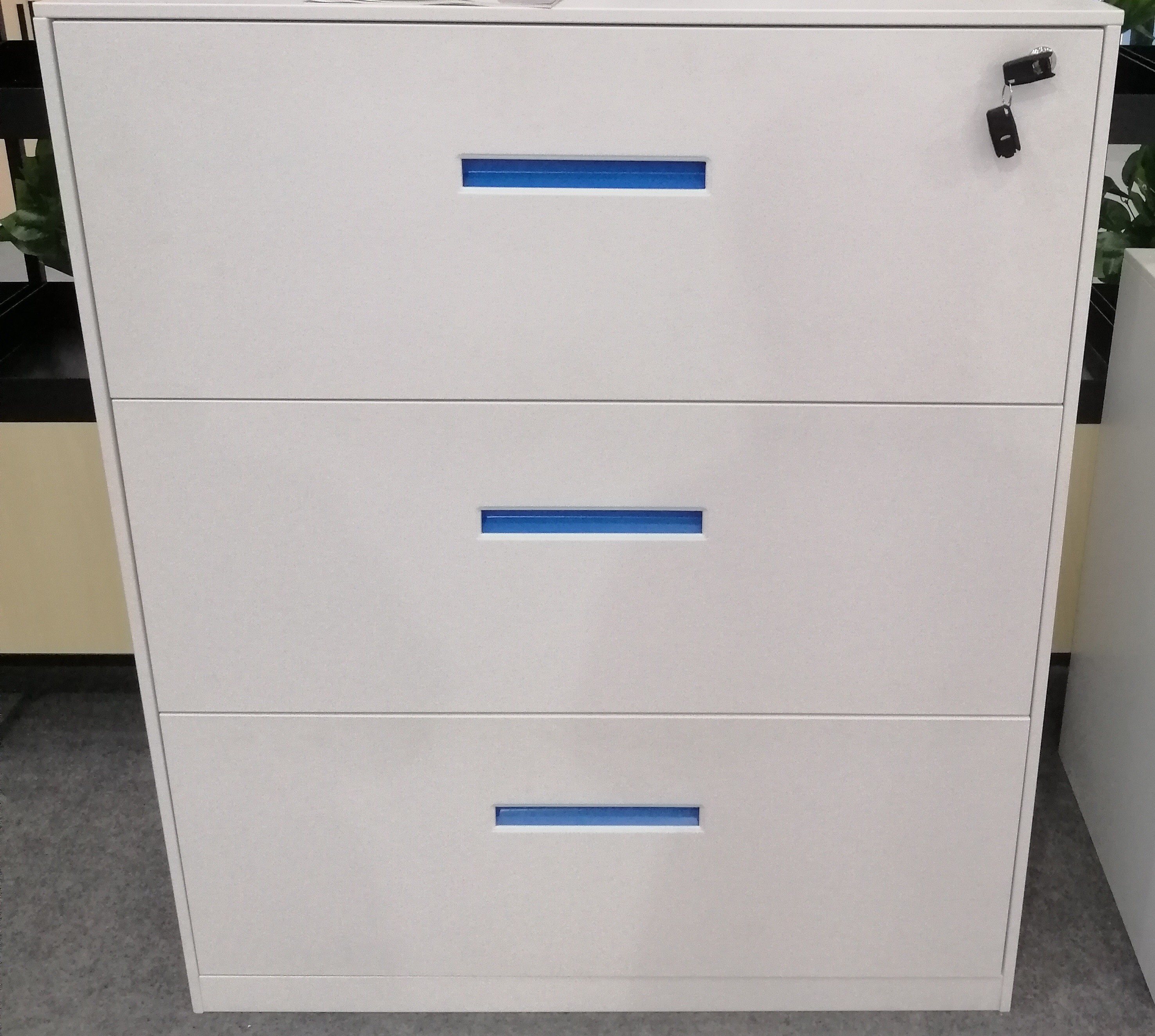 SPCC Material Lateral 3 Drawer Filing Cabinet Office Knocked Down 1085mm Height