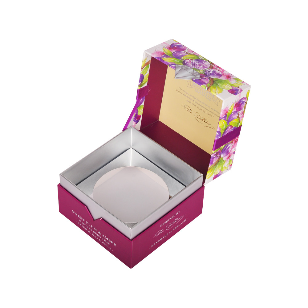 Square Purple Flip Lid Rigid Paper Box Packaging Candle With Insert