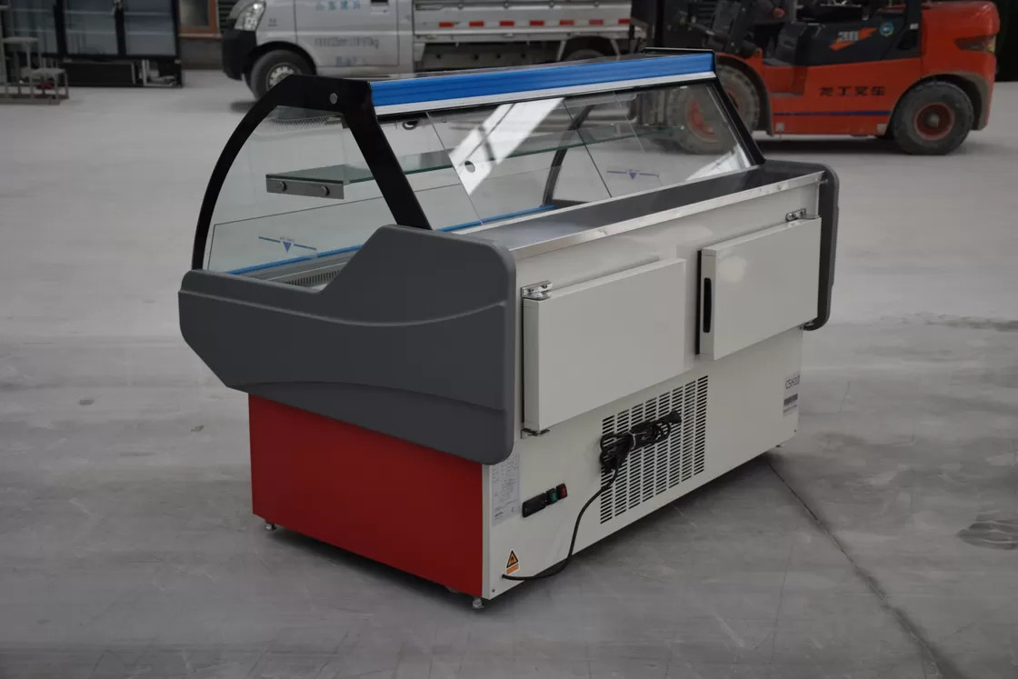 Lower Unit Curved Transparent Glass Cooked Food Refrigeration And Freezing Display Cooked Food Freezer