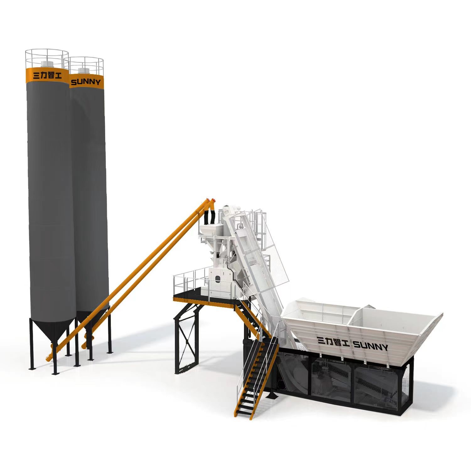 50m3/H To 100m3/H Cement Concrete Batching Plant Concrete Mixer 100t 200t Cement Silos