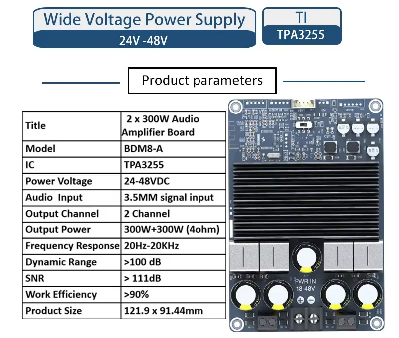 TPA3255 2x300W High Power Dual Channel Stereo Audio Amplifier Digital Power Amplifier Board