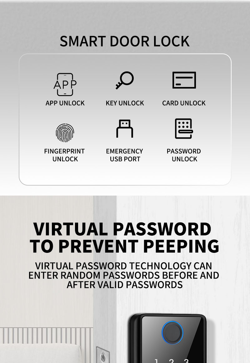 Fingerprint Deadbolt Door Lock High Security Biometric Password Unlock Smartphone Remote Control Access