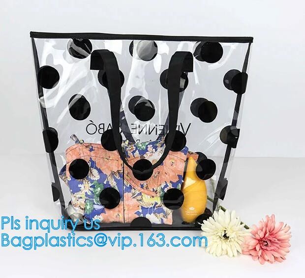 waterproof shoulder beach bag, shoulder tote clear pvc beach bags with silk ribbon, Shoulder Messenger Bags, tote carry