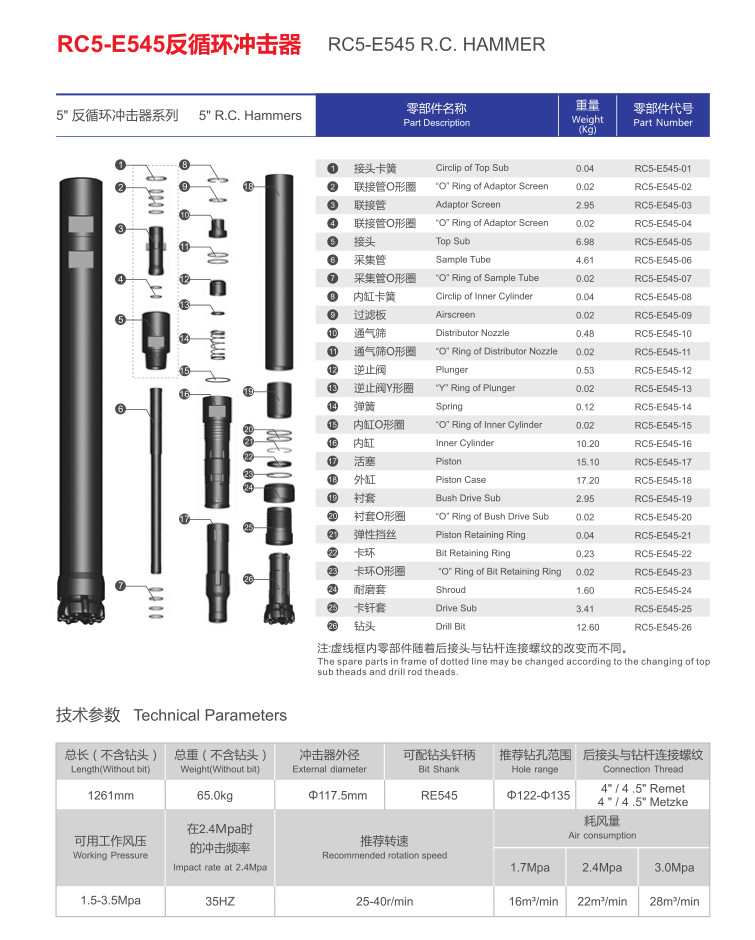 High Grade Tungsten Carbide Drill Bits Dth Tools Rc-e545 For Mining Well Drilling