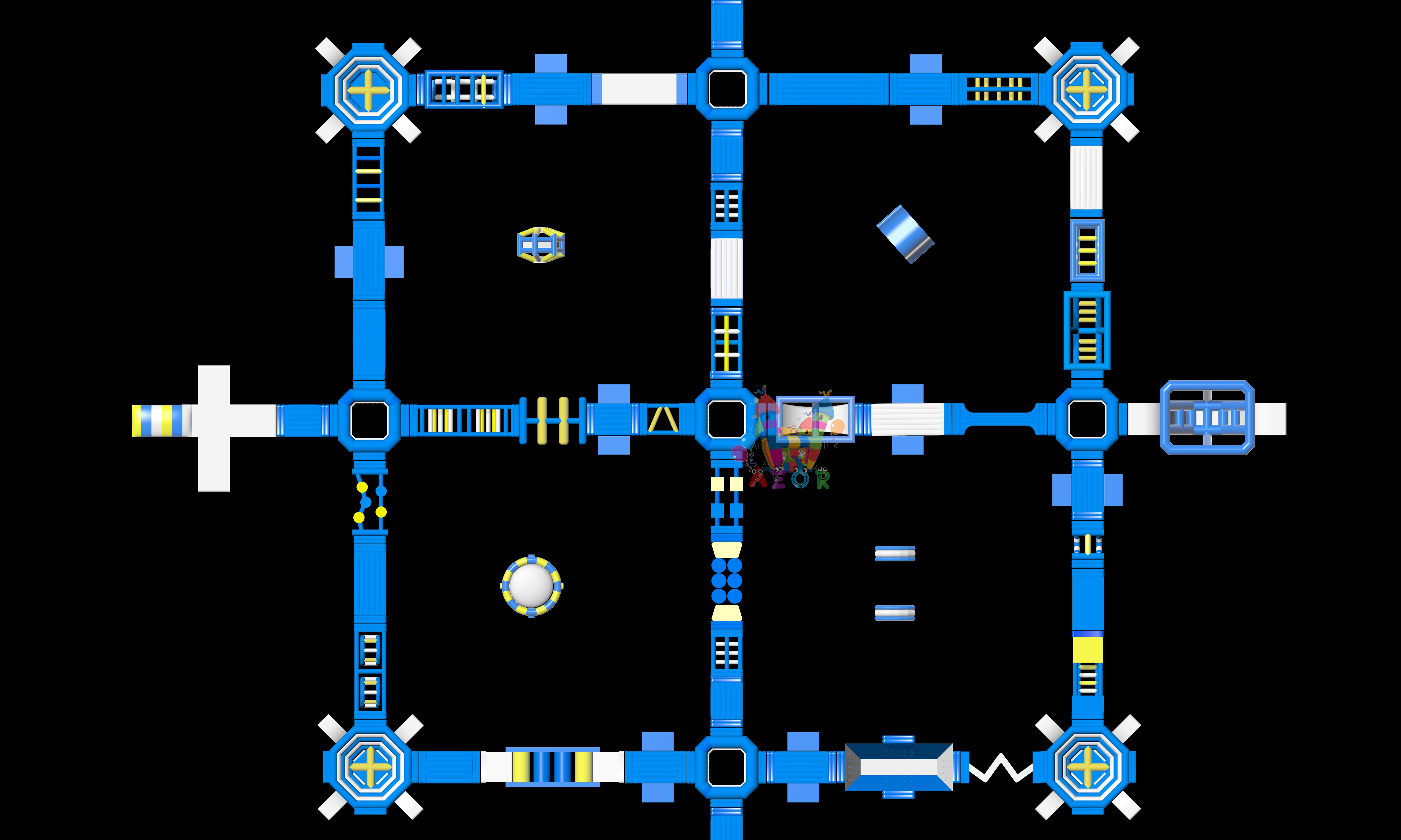 74X66 Meter Aqua Park For Waterfront Inflatable Water Park Island With Slide Climbing Obstacles