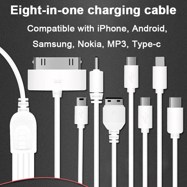 Fast Charger Cable Multifunctional USB Cable 8 In 1 Android Type C 1m Iphone