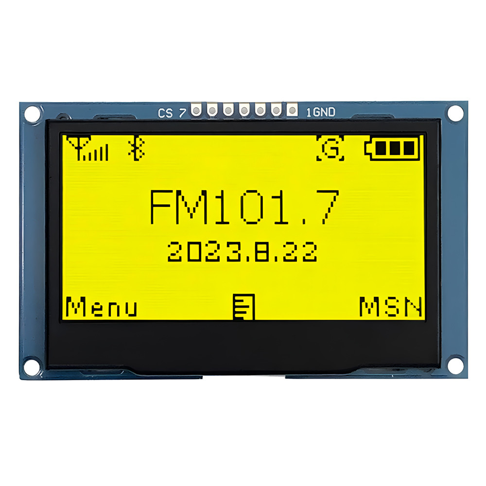 2.42 Inch Yellow OLED Display 128x64 Dots Resolution 7 Header Pin SPI Interface