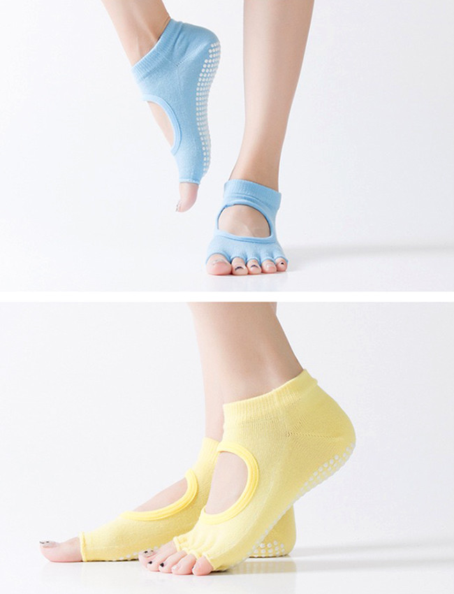 Cotton Open Toe Yoga Socks Non Slip Women's Pilates Grip Socks