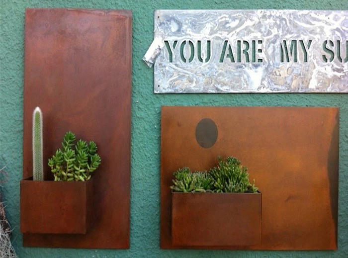 Square Flower Pot Round Corten Steel Planter Box Customized Size