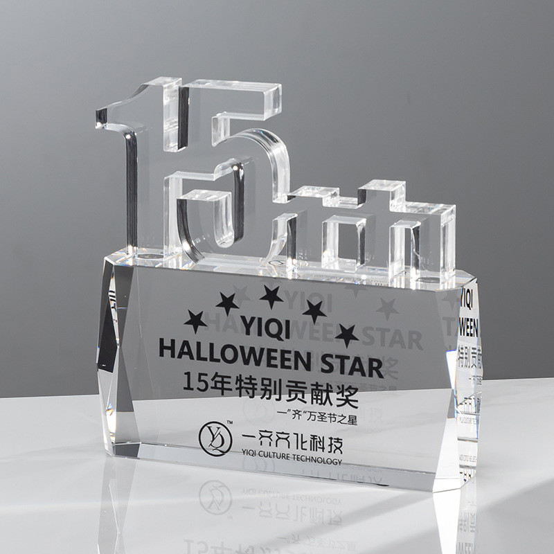8inch Height Cast Acrylic Award Plexiglass Trophy For 10th Year Anniversary Event