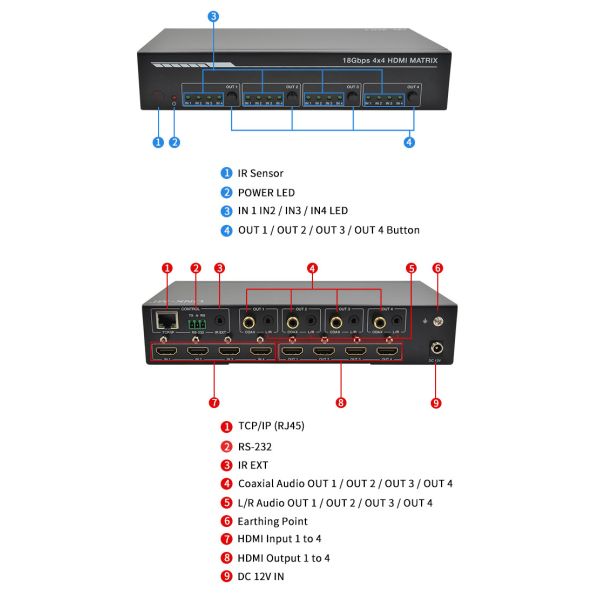 4X4 Matrix 4K HDMI Video Switcher Support Downscaler With Audio ARC