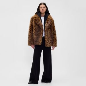 Buy cheap Leopard Pattern Lapel Collared Faux Fur Fluffy Plush Short Jacket product