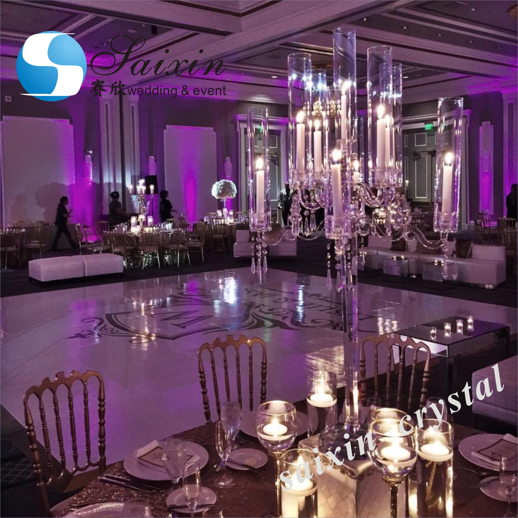 ZT-524 Luxury crystal glass red candelabras for wedding centerpieces