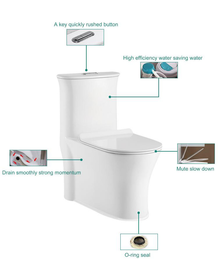 S Trap Siphonic One Piece Toilet Gravity Flushing Bathroom Suites