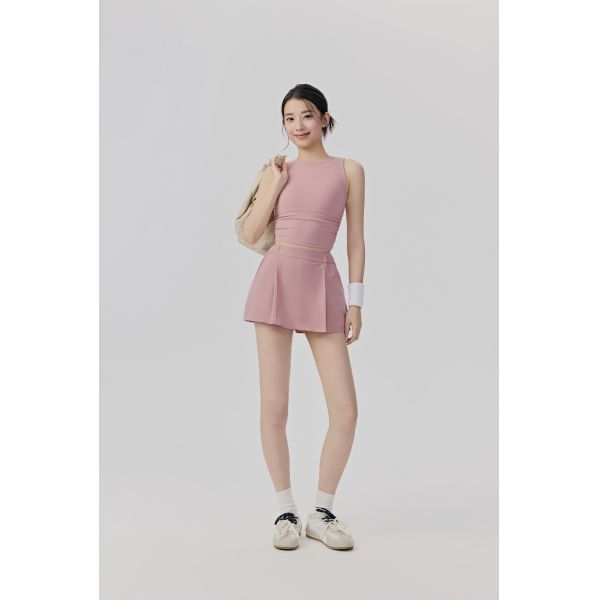 Pink Two-Piece Activewear Set, Breathable Sleeveless Tank and Pleated Skort for Tennis and Yoga